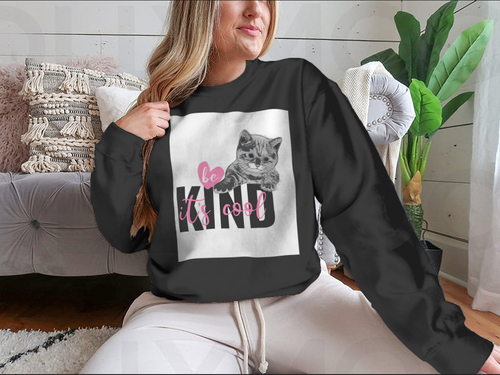 Be Kind It's Cool Motivation Quote With Hand Drawn Heart And Cat