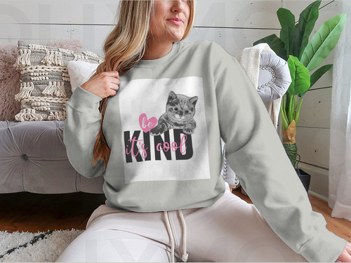 Be Kind It's Cool Motivation Quote With Hand Drawn Heart And Cat