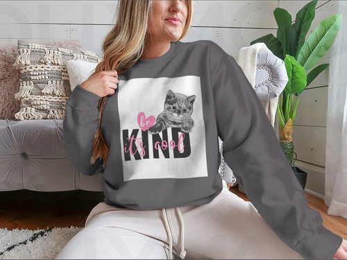 Be Kind It's Cool Motivation Quote With Hand Drawn Heart And Cat