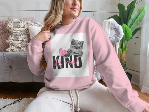 Be Kind It's Cool Motivation Quote With Hand Drawn Heart And Cat