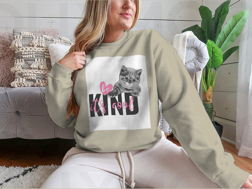 Be Kind It's Cool Motivation Quote With Hand Drawn Heart And Cat