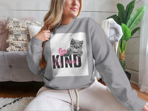 Be Kind It's Cool Motivation Quote With Hand Drawn Heart And Cat